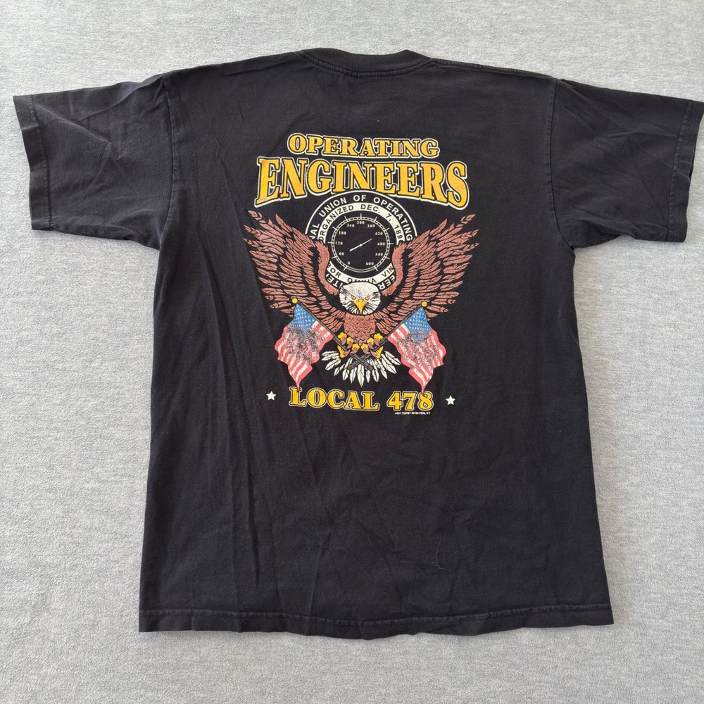Bayside Operating Engineers Local 478 Union Graphic T-Shirt Mens Large Black USA